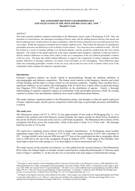 RELATIONSHIPS BETWEEN GEOMORPHOLOGY and VEGETATION in the MINNAMURRA ESTUARY, NSW * † Ronald J