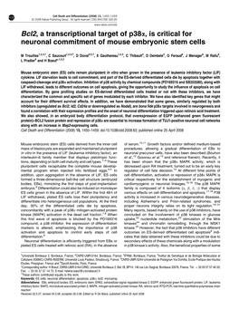 Bcl2, a Transcriptional Target of P38a, Is Critical for Neuronal Commitment of Mouse Embryonic Stem Cells