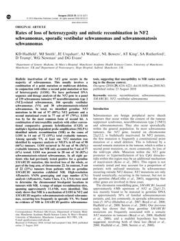 Rates of Loss of Heterozygosity and Mitotic Recombination in NF2 Schwannomas, Sporadic Vestibular Schwannomas and Schwannomatosis Schwannomas