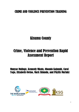 Kisumu County Crime, Violence and Prevention Rapid Assessment Report