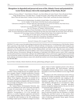 Mosquitoes in Degraded and Preserved Areas of the Atlantic Forest and Potential for Vector-Borne Disease Risk in the Municipality of São Paulo, Brazil