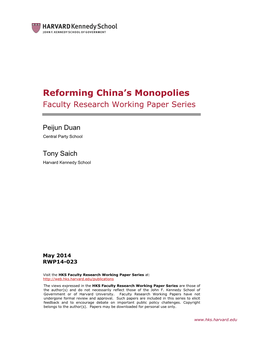 Reforming China's Monopolies