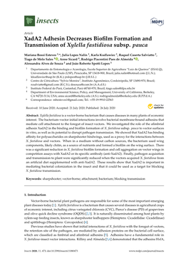 Xada2 Adhesin Decreases Biofilm Formation and Transmission Of