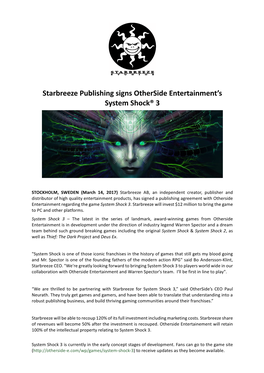 2017-03-14 Starbreeze Publishing Signs Systemshock 3 Final