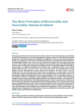 The Basic Principles of Kin Sociality and Eusociality: Human Evolution