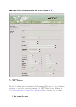 Examples of Technologies to Combat Soil Erosion from WOCAT