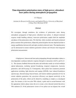 Time-Dependent Polarization States of High Power, Ultrashort Laser Pulses During Atmospheric Propagation