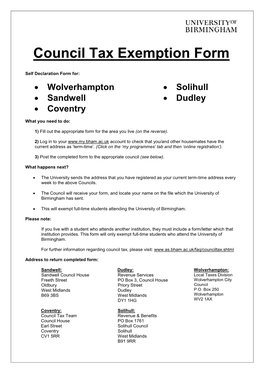 Council Tax Exemption Form