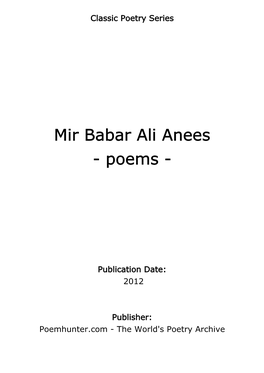 Mir Babar Ali Anees - Poems
