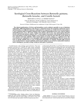 Serological Cross-Reactions Between Bartonella Quintana, Bartonella Henselae, and Coxiella Burnetii