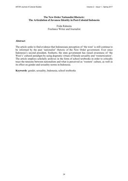 The New Order Nationalist Rhetoric: the Articulation of Javanese Identity in Post-Colonial Indonesia