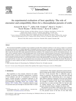 The Role of Encounter and Compatibility ﬁlters for a Rhizocephalan Parasite of Crabs