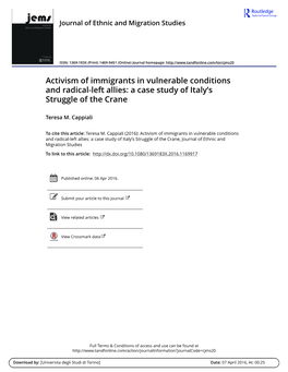 Activism of Immigrants in Vulnerable Conditions and Radical-Left Allies: a Case Study of Italy’S Struggle of the Crane Teresa M