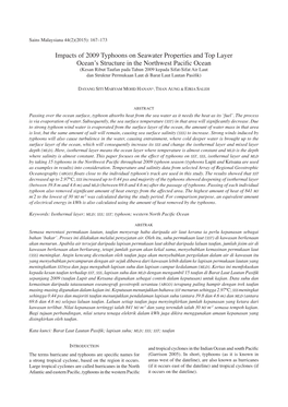 Impacts of 2009 Typhoons on Seawater Properties and Top Layer