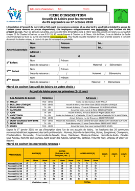 Fiche D'inscription