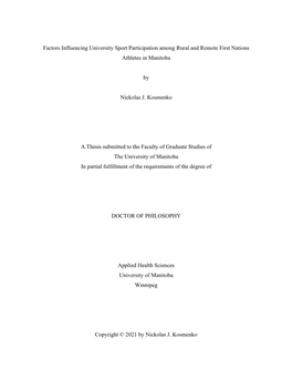 Factors Influencing University Sport Participation Among Rural and Remote First Nations Athletes in Manitoba