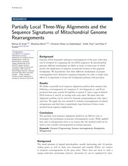 Partially Local Three-Way Alignments and the Sequence Signatures of Mitochondrial Genome Rearrangements