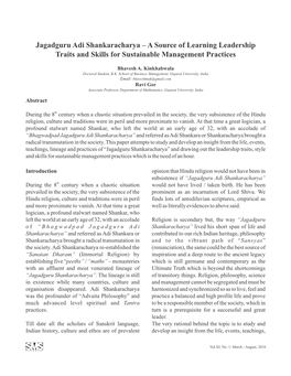 Jagadguru Adi Shankaracharya – a Source of Learning Leadership Traits and Skills for Sustainable Management Practices