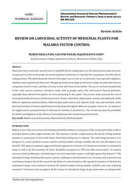 Index Academic Sciences REVIEW on LARVICIDAL ACTIVITY OF