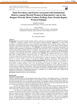 Point Prevalence and Factors Associated with Institutional