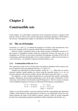 Chapter 2 Constructible Sets