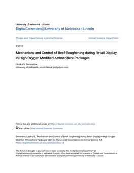 Mechanism and Control of Beef Toughening During Retail Display in High Oxygen Modified Tmosphera E Packages