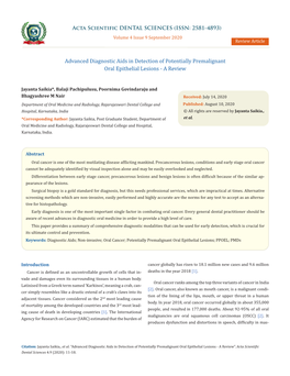 Advanced Diagnostic Aids in Detection of Potentially Premalignant Oral Epithelial Lesions - a Review