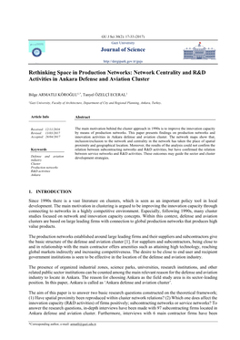 Network Centrality and R&D Activities in Ankara Defense And