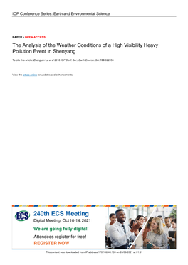 The Analysis of the Weather Conditions of a High Visibility Heavy Pollution Event in Shenyang