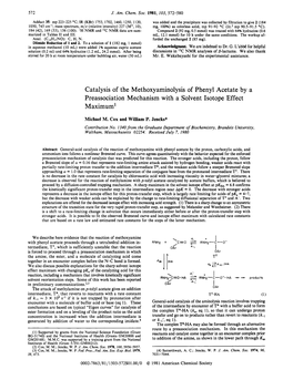 Catalysis of the Methoxyaminolysis of Phenyl Acetate by a Preassociation Mechanism with a Solvent Isotope Effect Maximum’