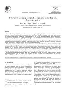 Behavioral and Developmental Homeostasis in the Fire Ant