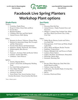 Spring Planter Workshop Plant List