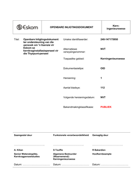 Nuclear Installation Site Licence Public Information Document for the Proposed Thyspunt Site Hersiening: 1 Bladsy: 45 of 112