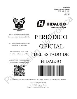 Periódico Oficial Del Estado De Hidalgo