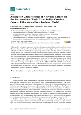 Adsorption Characteristics of Activated Carbon for the Reclamation of Eosin Y and Indigo Carmine Colored Eﬄuents and New Isotherm Model