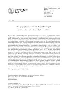 The Geography of Speciation in Dasyurid Marsupials