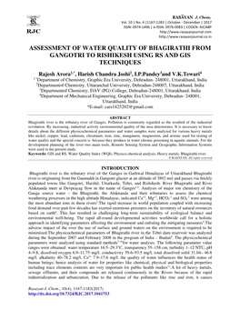 Assessment of Water Quality of Bhagirathi from Gangotri to Rishikesh Using Rs and Gis Techniques