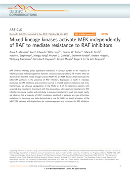Mixed Lineage Kinases Activate MEK Independently of RAF to Mediate Resistance to RAF Inhibitors