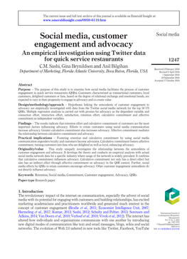 Social Media, Customer Engagement and Advocacy: an Empirical Investigation Using Twitter Data for Quick Service Restaurants