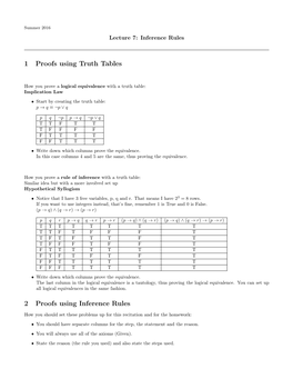 1 Proofs Using Truth Tables 2 Proofs Using Inference Rules