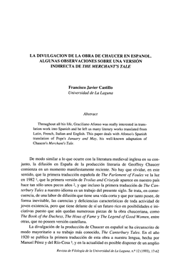 La Divulgacion De La Obra De Chaucer En Espanol