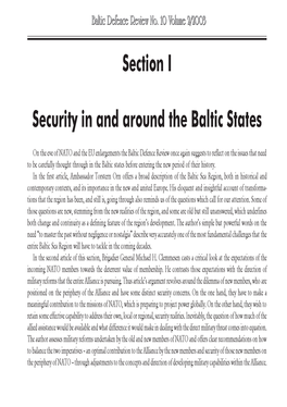 Section I Security in and Around the Baltic States