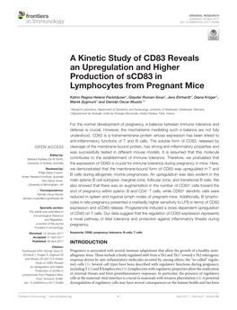 A Kinetic Study of Cd83 Reveals an Upregulation and Higher Production of Scd83 in Lymphocytes from Pregnant Mice