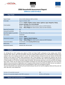 ERM Household Assessment Report ERM8-Ext+/2020-DA-KBL22