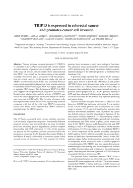 TRIP13 Is Expressed in Colorectal Cancer and Promotes Cancer Cell Invasion