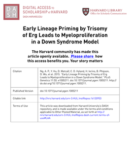 Early Lineage Priming by Trisomy of Erg Leads to Myeloproliferation in a Down Syndrome Model