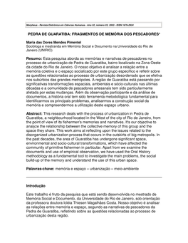 Pedra De Guaratiba: Fragmentos De Memória Dos Pescadores*