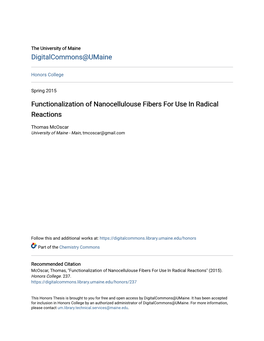 Functionalization of Nanocellulouse Fibers for Use in Radical Reactions