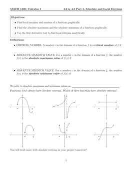 MATH 1300: Calculus I 4.2 & 4.3 Part I, Absolute and Local Extrema