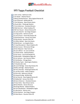 1971 Topps Football Checklist